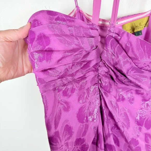 Nicole Miller Purple Metallic Floral Silk Blend Gown - Picture 5 of 10